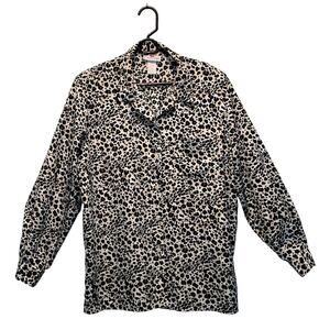 Courtenay Leopard Print 80s Long Sleeve Button Front Blouse size XL